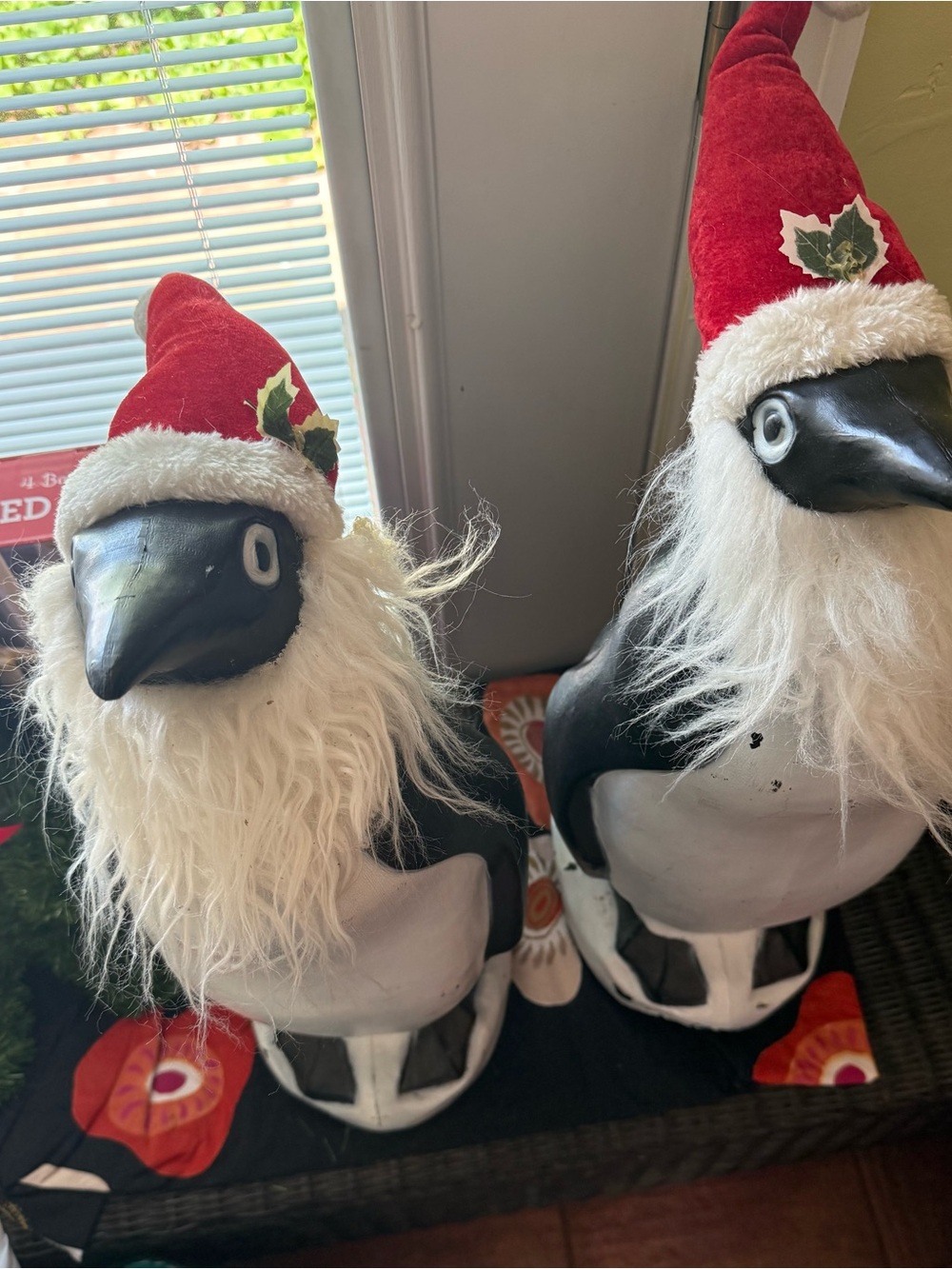 Christmas in July- Penguin Blow Mold Holiday Figurines with Red Santa Hats